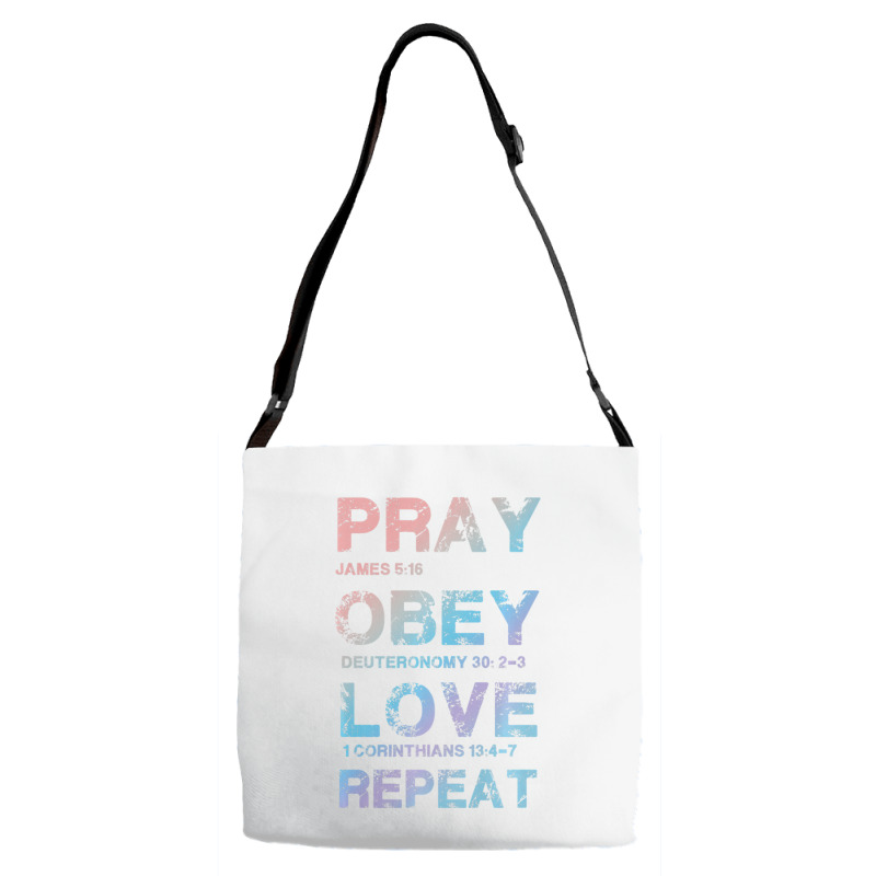 Pray Obey Love Repeat Bible Verse Christian Bible Quote Adjustable Strap Totes | Artistshot