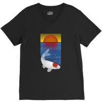 Sunset Meditation Yoga Koi Fish Lover Art V-neck Tee | Artistshot