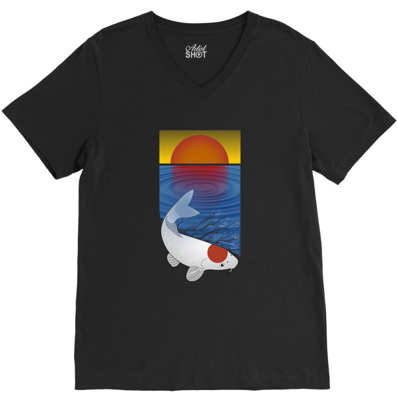 Sunset Meditation Yoga Koi Fish Lover Art V-Neck Tee by tasmilacaravi | Artistshot