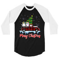 Merry Christmas Unicorn Xmas Plaid Red Truck Tree On Car Premium T Shi 3/4 Sleeve Shirt | Artistshot