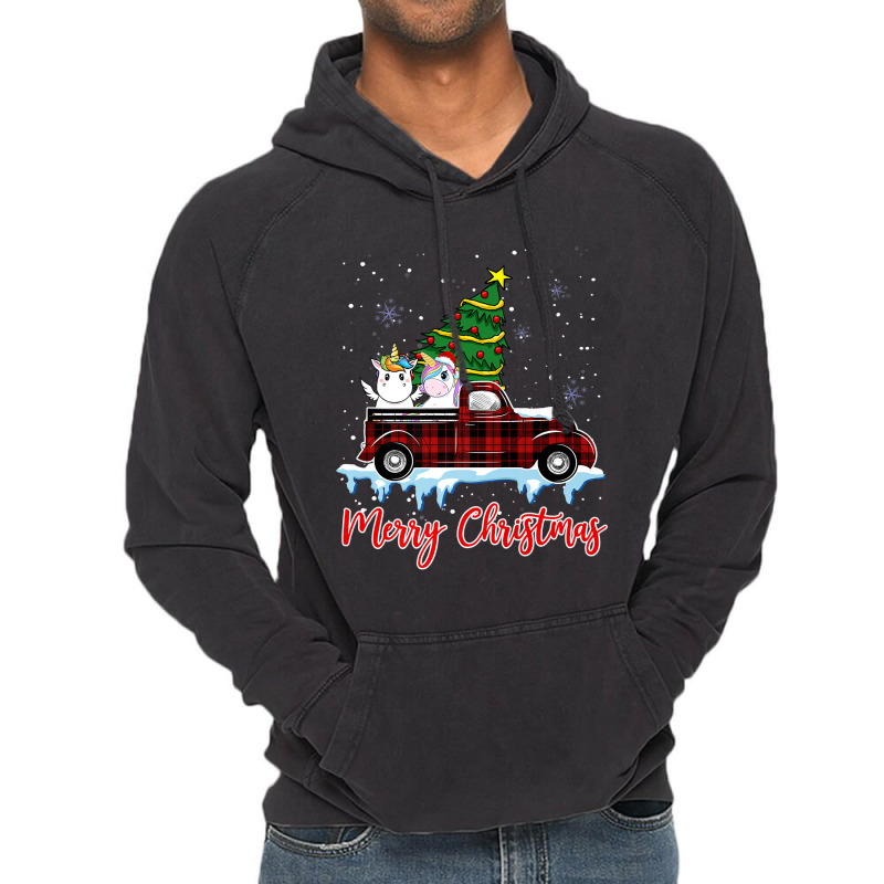 Merry Christmas Unicorn Xmas Plaid Red Truck Tree On Car Premium T Shi Vintage Hoodie | Artistshot