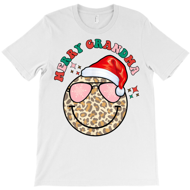 Merry Grandma Leopard Happy Face Christmas Grandma Outfit T Shirt T-shirt | Artistshot