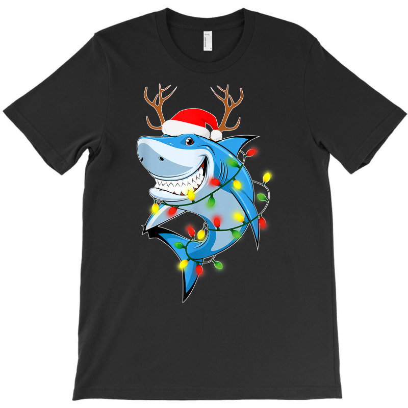 Merry Sharkmas Shark With Santa Hat Christmas Lights Xmas T Shirt T-shirt | Artistshot