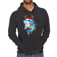 Merry Sharkmas Shark With Santa Hat Christmas Lights Xmas T Shirt Vintage Hoodie | Artistshot