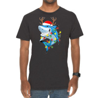 Merry Sharkmas Shark With Santa Hat Christmas Lights Xmas T Shirt Vintage T-shirt | Artistshot