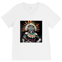 Dia De Los Muertos Aztec Warrior Calavera Mayan Mythology T Shirt V-neck Tee | Artistshot