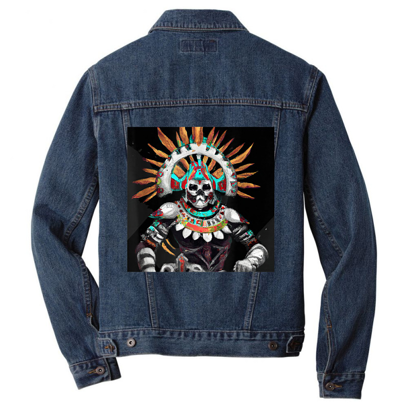 Dia De Los Muertos Aztec Warrior Calavera Mayan Mythology T Shirt Men Denim Jacket by cm-arts | Artistshot