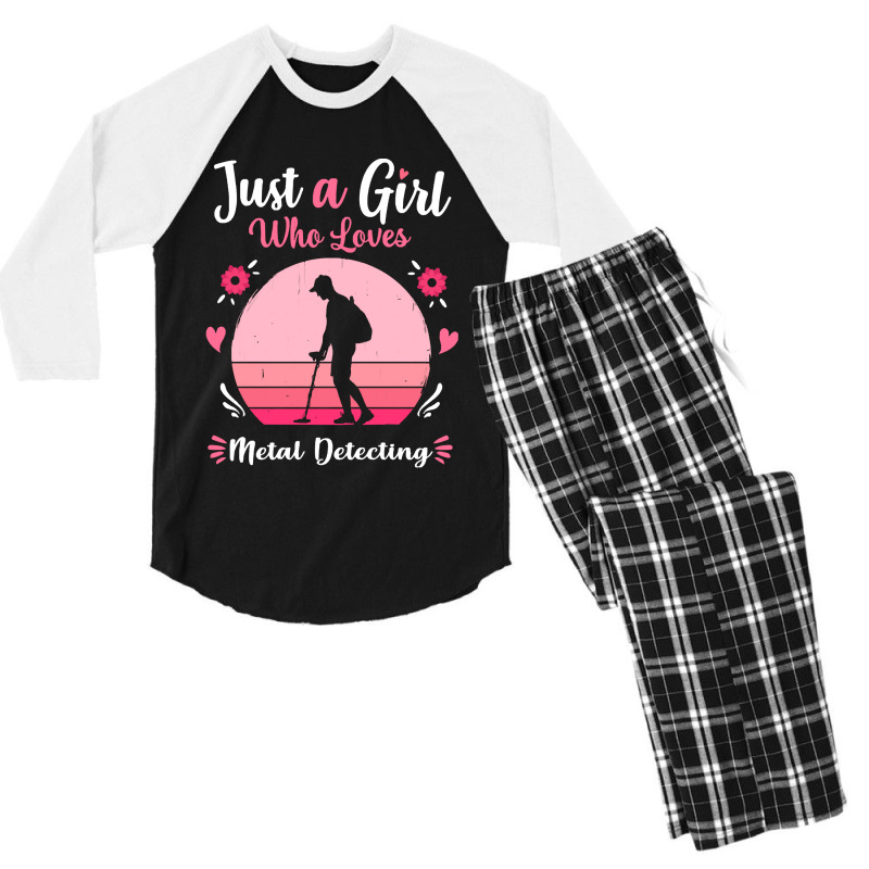 Metal Detecting Just A Girl Who Loves Metal Detecting Pink Retro Vinta Men's 3/4 Sleeve Pajama Set | Artistshot