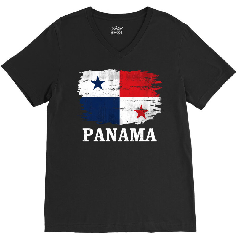 Vintage Panama Flag For Panamanian Gift Long Sleeve T Shirt V-Neck Tee by cm-arts | Artistshot