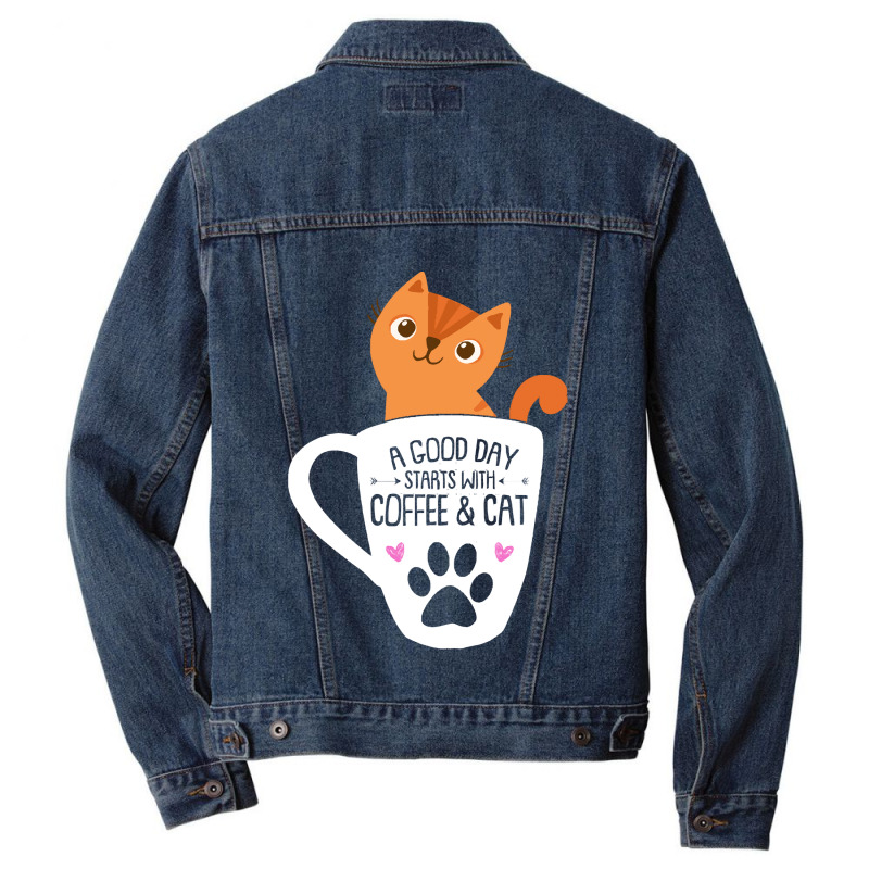 Orange Cat Coffee Funny Orange Cat Coffee Mug Cat Lover Gifts Men Denim Jacket | Artistshot