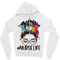 Nurse Life Messy Bun Tie Dye Glasses Bandana Vintage T Shirt Zipper Hoodie | Artistshot