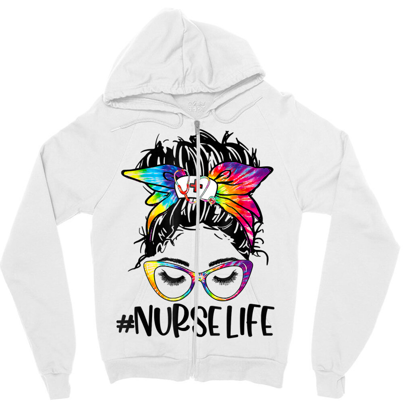 Nurse Life Messy Bun Tie Dye Glasses Bandana Vintage T Shirt Zipper Hoodie | Artistshot