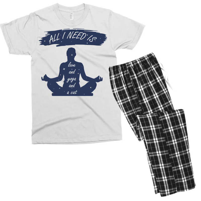 All I Need Is Love And Yoga And A Cat Men's T-shirt Pajama Set by claristore | Artistshot