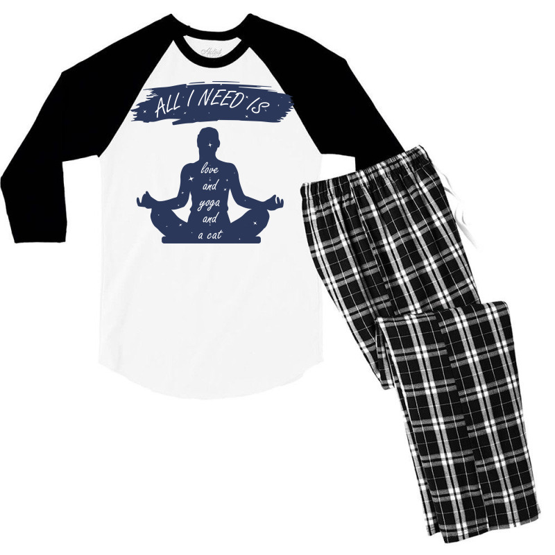 All I Need Is Love And Yoga And A Cat Men's 3/4 Sleeve Pajama Set by claristore | Artistshot