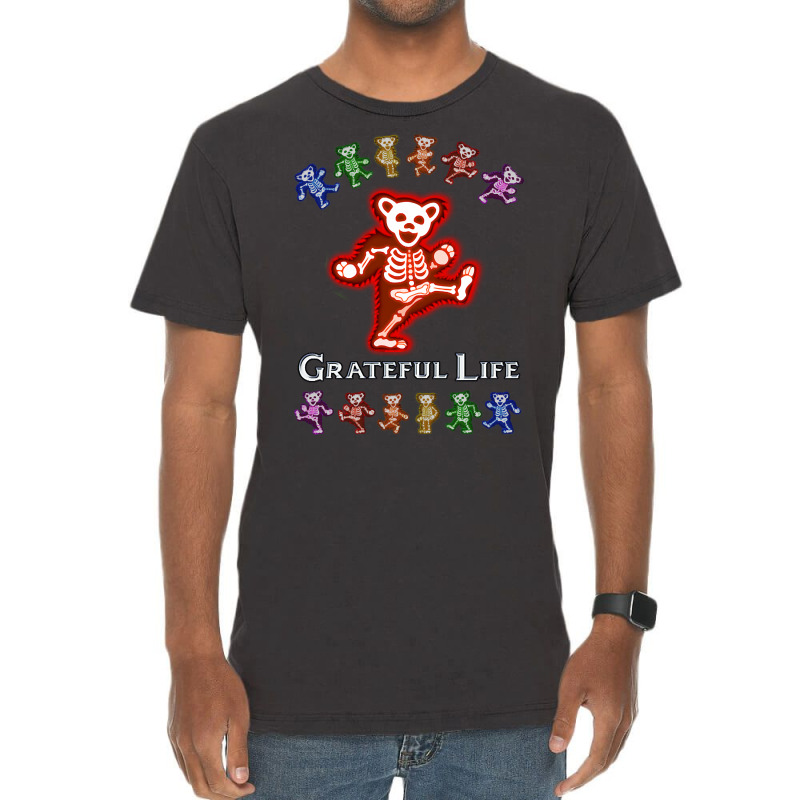 Grateful Life Dancing Skeleton Bear - Red Vintage T-shirt | Artistshot