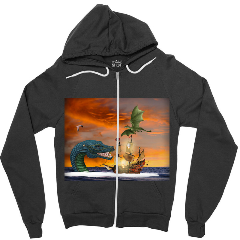 Clipper Ship Under Attack Zipper Hoodie by Kenlofu52 | Artistshot