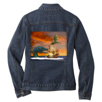 Clipper Ship Under Attack Ladies Denim Jacket | Artistshot