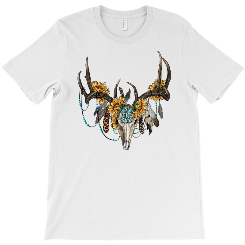 Boho Deer Skull Sunflowers And Gemstone T-shirt | Artistshot