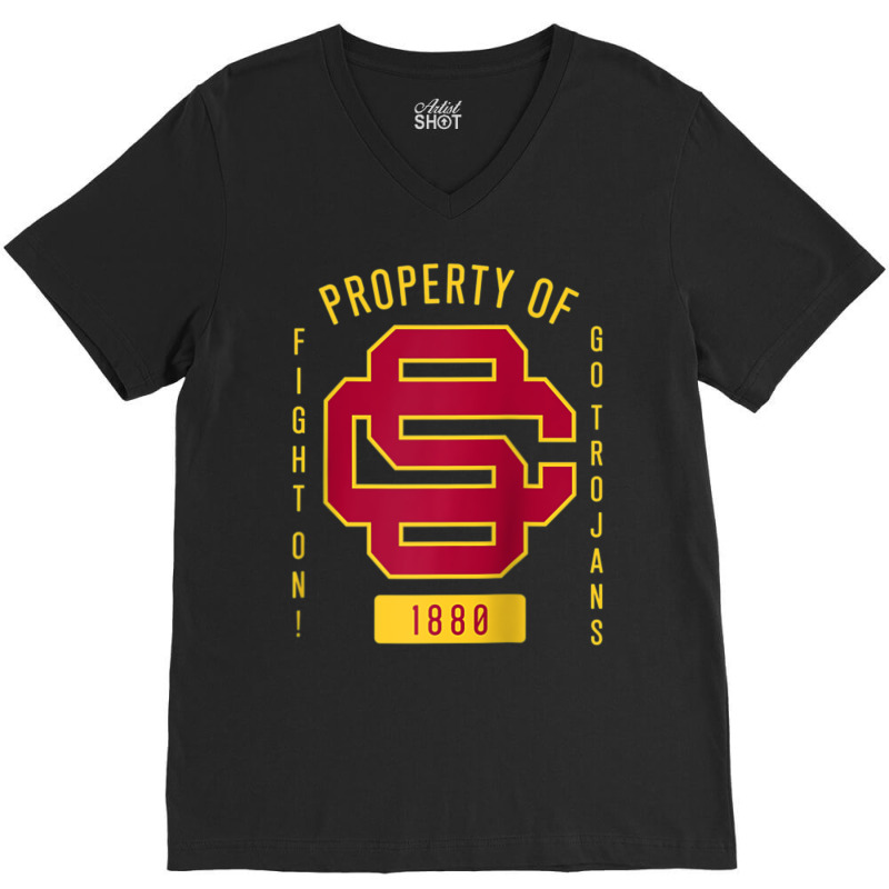 Usc Fight On! Sc Interlock Go Trojans Gold Cardinal Fill V-Neck Tee by Kandurip541 | Artistshot