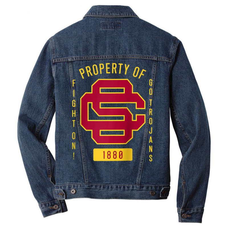 Usc Fight On! Sc Interlock Go Trojans Gold Cardinal Fill Men Denim Jacket by Kandurip541 | Artistshot