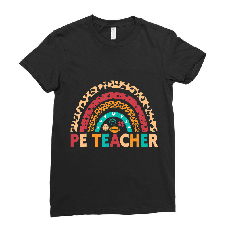 Pe Teacher Vintage Rainbow Physical Education Teacher Ladies Fitted T-Shirt by cm-arts | Artistshot