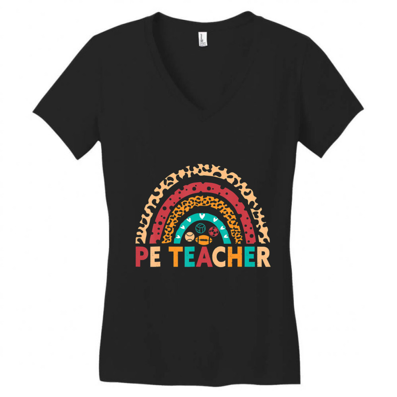 Pe Teacher Vintage Rainbow Physical Education Teacher Women's V-Neck T-Shirt by cm-arts | Artistshot