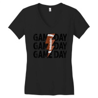 Vintage Game Day Football Lightning Bolt Funny Team Sport Women's V-neck T-shirt | Artistshot