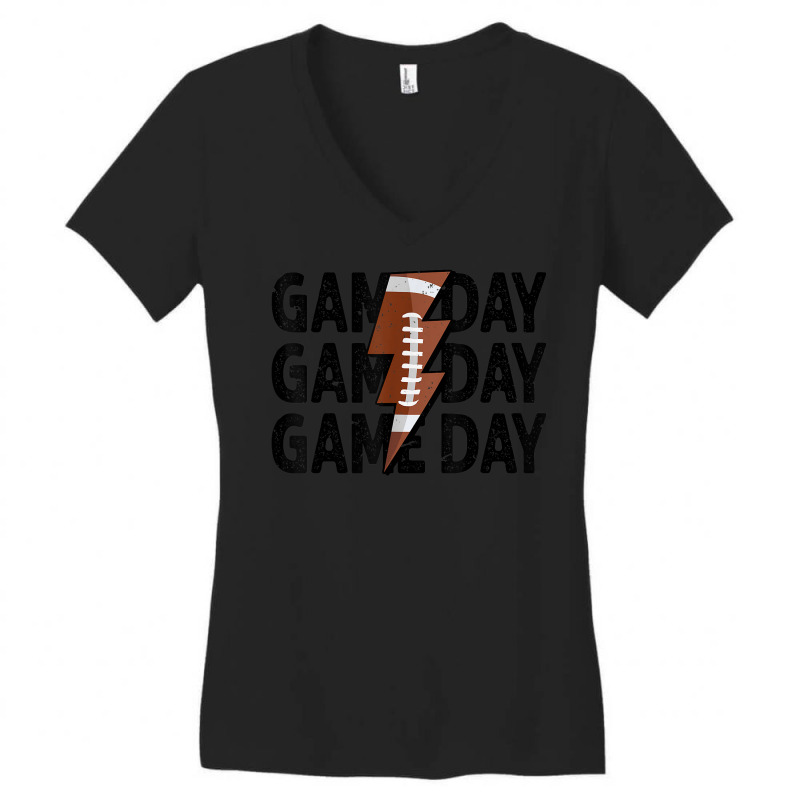 Vintage Game Day Football Lightning Bolt Funny Team Sport Women's V-Neck T-Shirt by Clinical | Artistshot