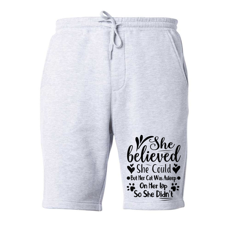 Womens She Believed She Could But Her Cat Was Asleep On Her Lap V Neck Fleece Short | Artistshot