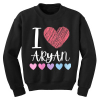 Womens I Love Aryan Personalized Name Cool Birthday Party V Neck T Shi Youth Sweatshirt | Artistshot