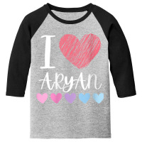 Womens I Love Aryan Personalized Name Cool Birthday Party V Neck T Shi Youth 3/4 Sleeve | Artistshot