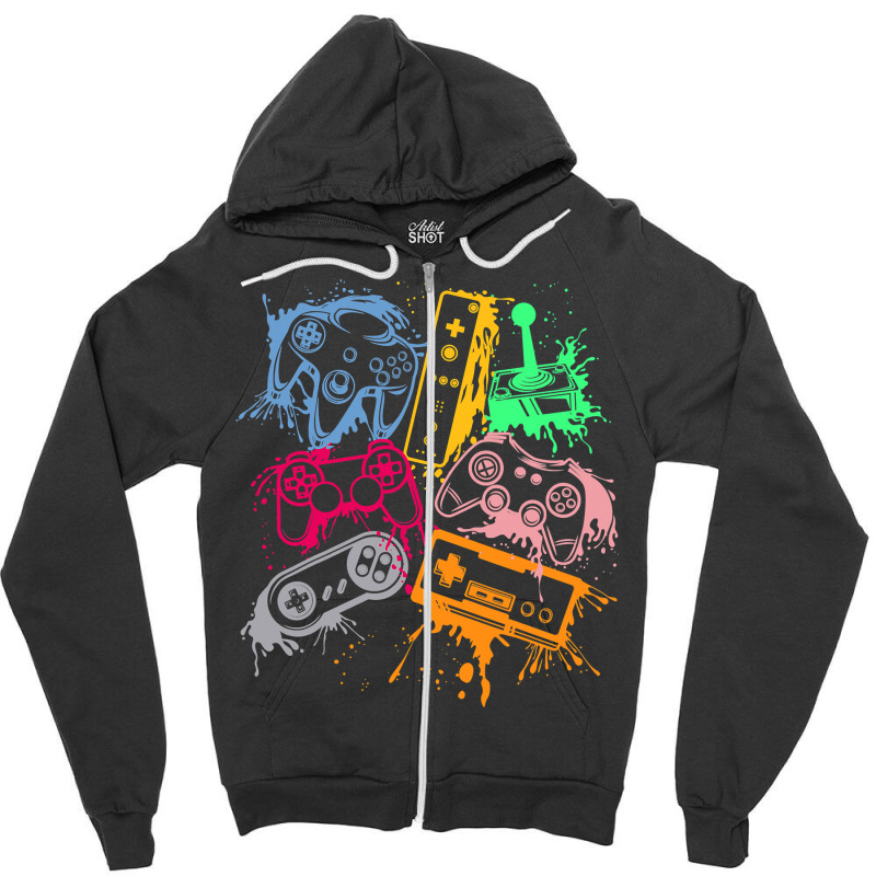 Video Game Console Controllers Retro 80's 90's Arcade Gamer Zipper Hoodie by cm-arts | Artistshot