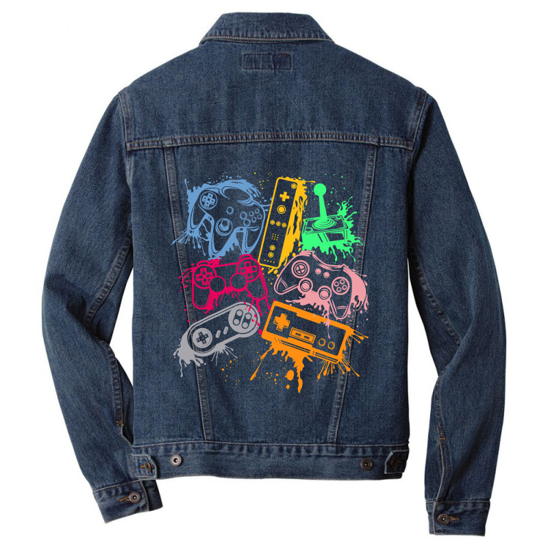 Video Game Console Controllers Retro 80's 90's Arcade Gamer Men Denim Jacket by cm-arts | Artistshot