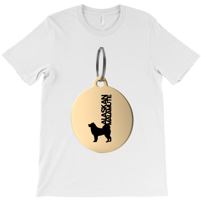 Alaskan Malamute Silhouette In Black And White On Gold Keyring T-shirt | Artistshot