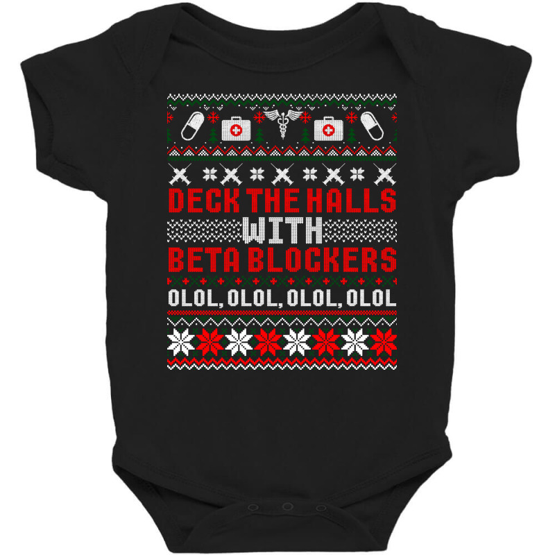 Deck The Halls Beta Blockers Nurse Christmas Ugly Sweater Long Sleeve Baby Bodysuit by cm-arts | Artistshot