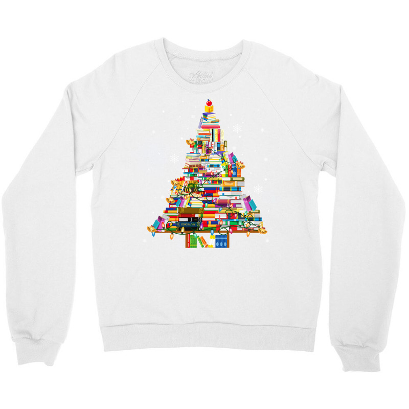 Christmas Library Tree Lights For Librarian And Book Lover Long Sleeve Crewneck Sweatshirt by cm-arts | Artistshot