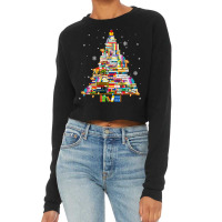 Christmas Library Tree Lights For Librarian And Book Lover Long Sleeve Cropped Sweater | Artistshot