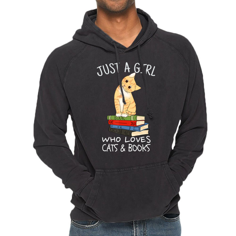 Just A Girl Who Loves Books And Cats Reading Vintage Hoodie by cm-arts | Artistshot