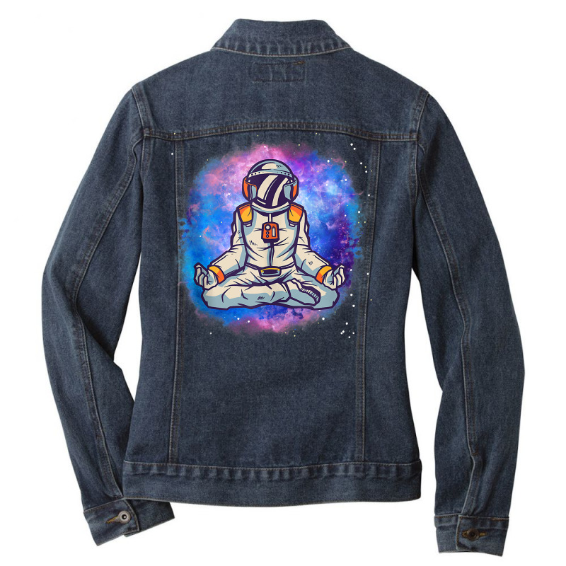 Yoga Meditating Astronaut In The Galaxy Lotus Meditation Tank Top Ladies Denim Jacket by cm-arts | Artistshot