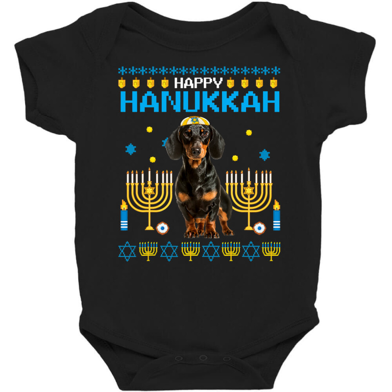 Dachshund Chanukah Jewish Ugly Hanukkah Sweater Pajama Baby Bodysuit | Artistshot