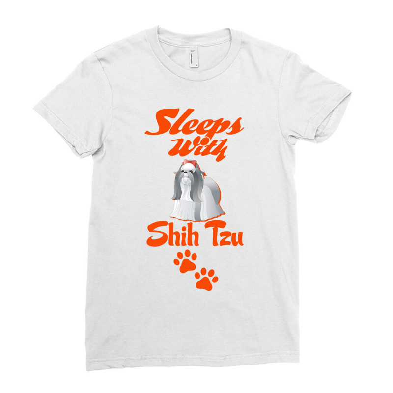 Sleeps With Shih Tzu Ladies Fitted T-Shirt by tshiart | Artistshot