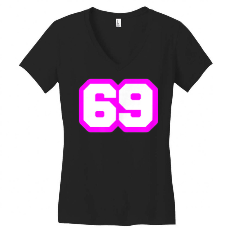 Purple Number Sixty Nine 69 Magenta Sport Font Women's V-Neck T-Shirt by Clinical | Artistshot