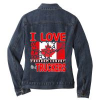 Convoy Truck For Freedom -liberte - I Love The Truckers Red Letters Ladies Denim Jacket | Artistshot