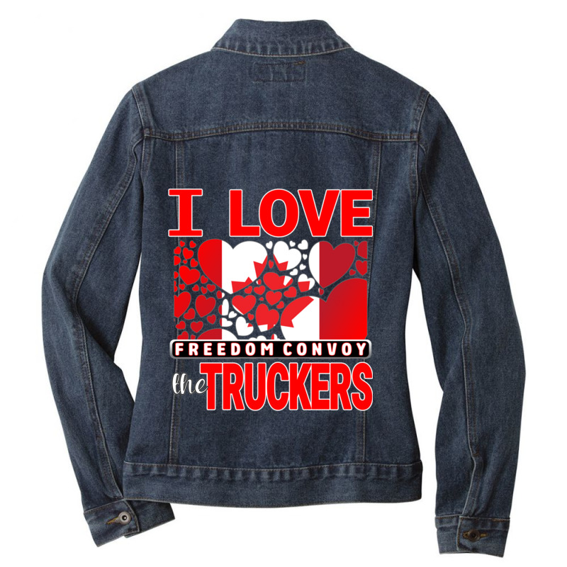 Convoy Truck For Freedom -liberte - I Love The Truckers Red Letters Ladies Denim Jacket by cm-arts | Artistshot