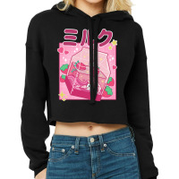 Funny Retro 90s Strawberry Milkshake Carton Kawaii Anime Cat Cropped Hoodie | Artistshot