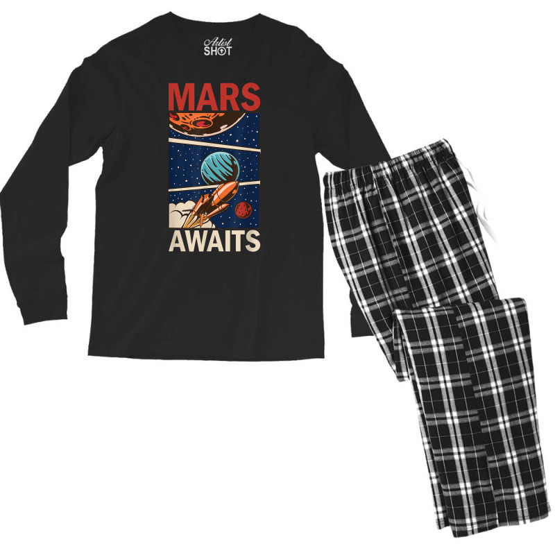 Mars Awaits Propaganda Space Mission Astronaut Spaceship T Shirt Men's Long Sleeve Pajama Set by cm-arts | Artistshot