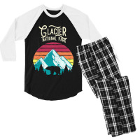 Vintage Glacier National Park Mountain Bear Retro Men's 3/4 Sleeve Pajama Set | Artistshot