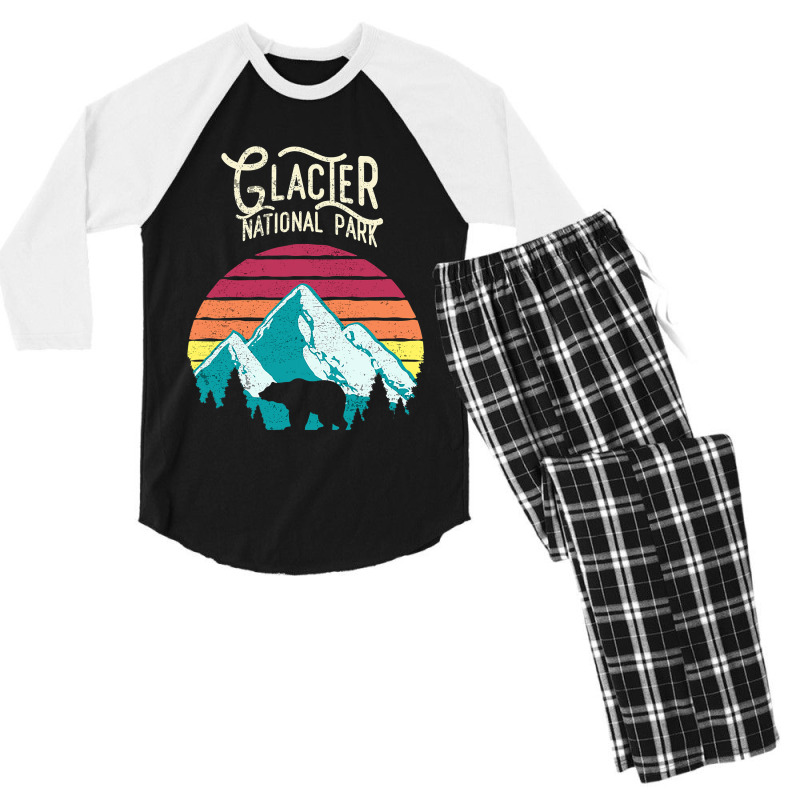 Vintage Glacier National Park Mountain Bear Retro Men's 3/4 Sleeve Pajama Set | Artistshot