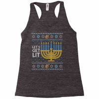 Funny Hanukkah Ugly Sweater Jewish Gift Lets Get Lit Menorah Racerback Tank | Artistshot