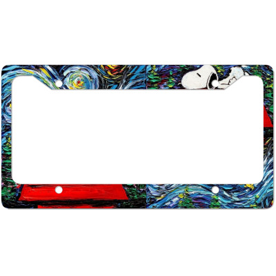 Snoopy And Woodstock Vincent Van Gogh's Starry Night Parody License Plate Frame Designed By Salmanaz